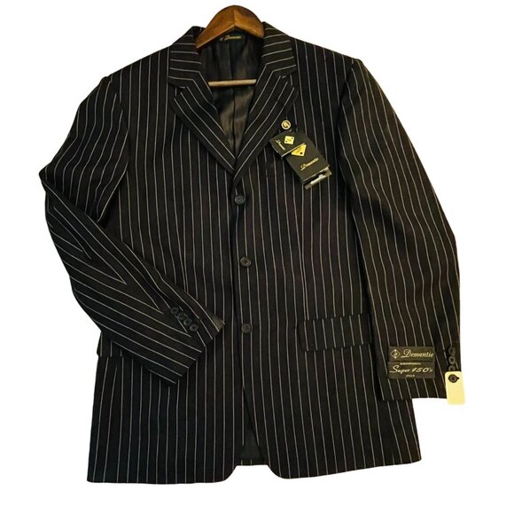 Demantie Mens Pinstriped Blazer Sz 38R and Vest sz 32 Super 150s Hand-Tailored - Picture 1 of 11